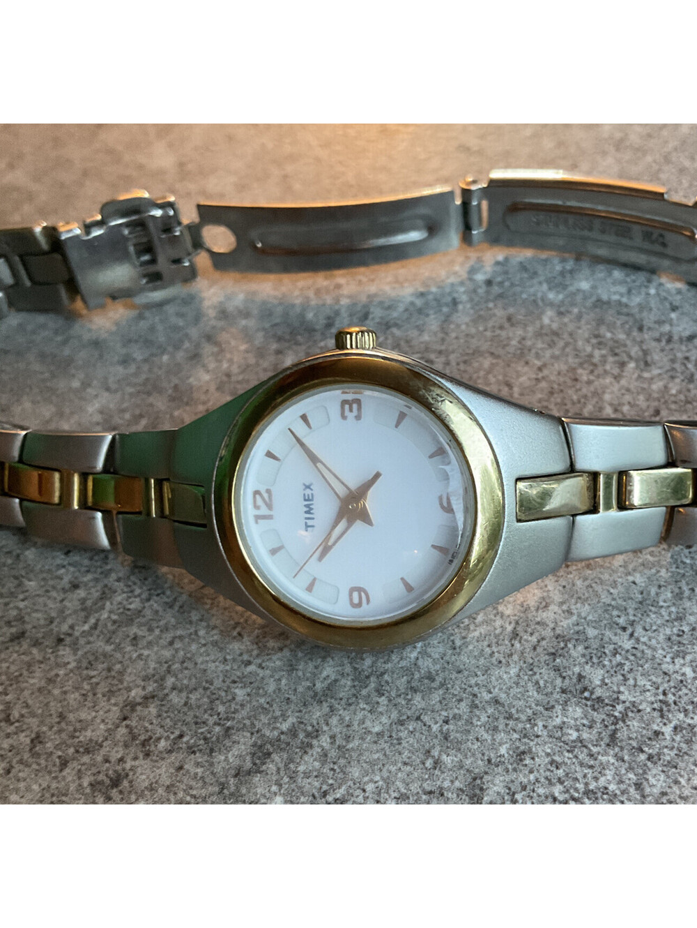 Timex Womens Watch 26mm Two Tone Case And Band White Dial W/Indiglo Bin W